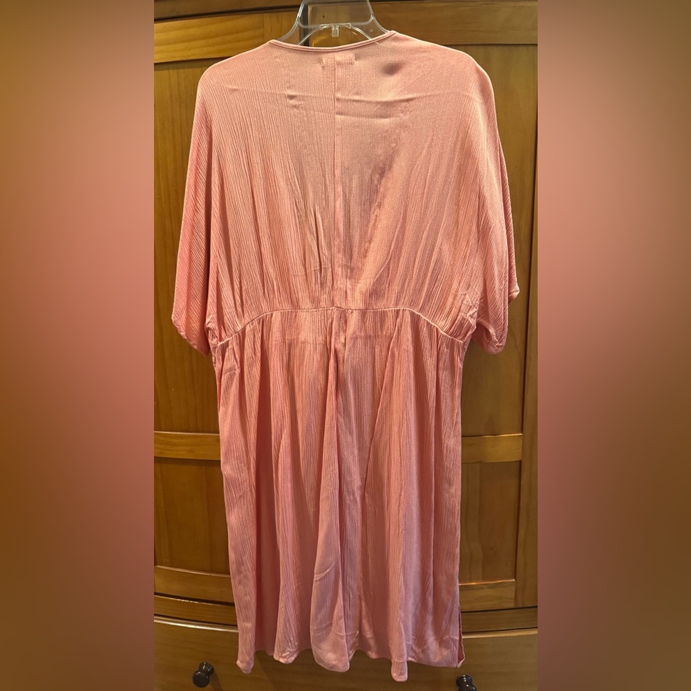Maurices Peachy Coral Hue Embroidered Long Tunic Cover Up w/ Front Ties & Slits - Picture 5 of 12